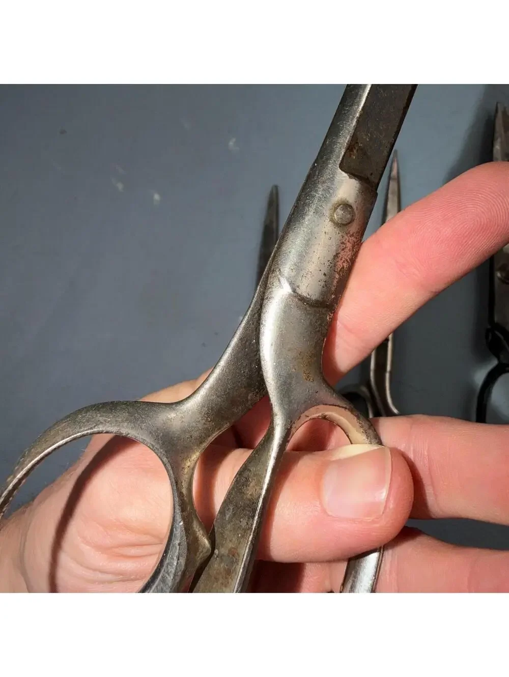 4 Pairs of Used Vintage Scissors Silver Handle Henkel Italy Steel Rare 60s
